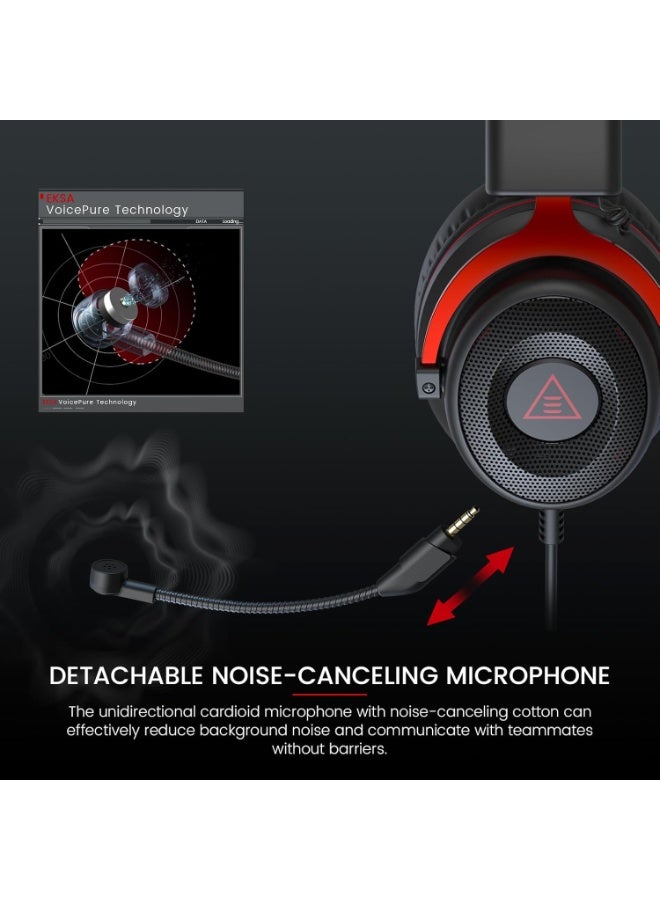 EKSA Gaming Headset, Wired PS4 Headset with Noise Canceling Mic, Over-Ear Gaming Headphones Compatible with Xbox One Controller, for PS4, PS5, PC, Laptop -Red - Image 3